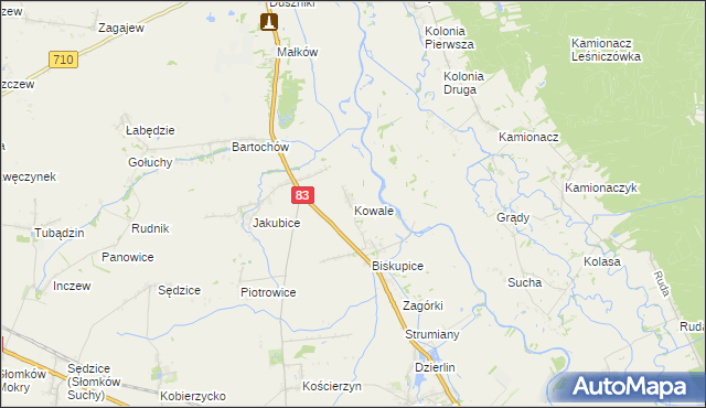 mapa Kowale gmina Sieradz, Kowale gmina Sieradz na mapie Targeo