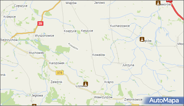 mapa Kowalów gmina Wiązów, Kowalów gmina Wiązów na mapie Targeo