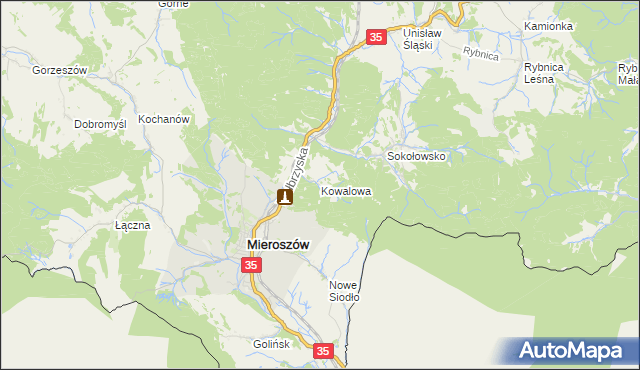 mapa Kowalowa gmina Mieroszów, Kowalowa gmina Mieroszów na mapie Targeo