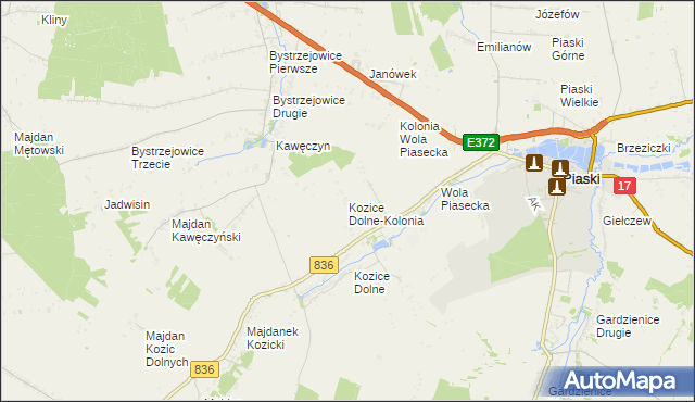 mapa Kozice Dolne-Kolonia, Kozice Dolne-Kolonia na mapie Targeo