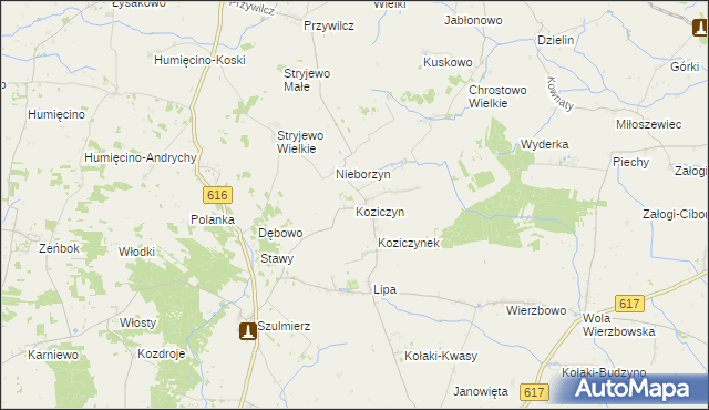 mapa Koziczyn gmina Regimin, Koziczyn gmina Regimin na mapie Targeo