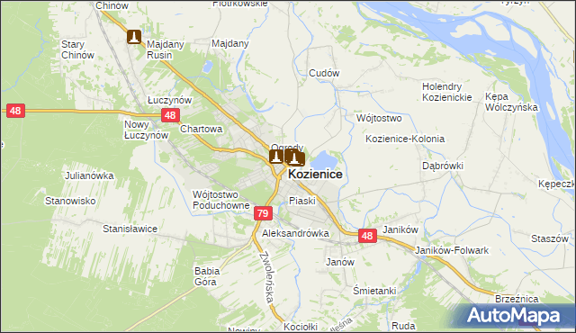 mapa Kozienice, Kozienice na mapie Targeo