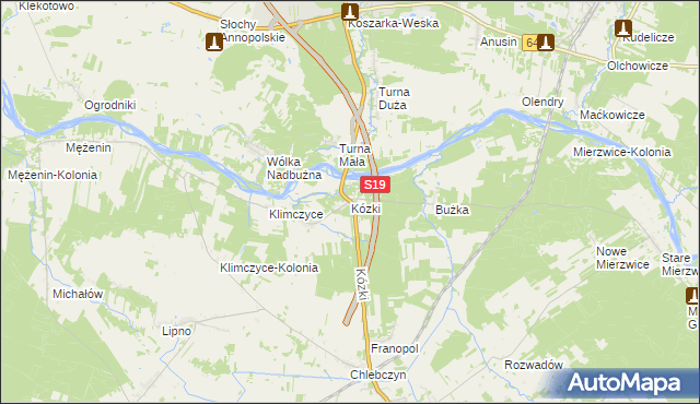 mapa Kózki gmina Sarnaki, Kózki gmina Sarnaki na mapie Targeo