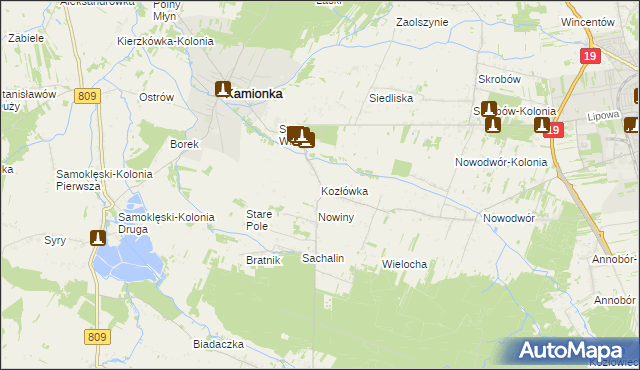 mapa Kozłówka gmina Kamionka, Kozłówka gmina Kamionka na mapie Targeo