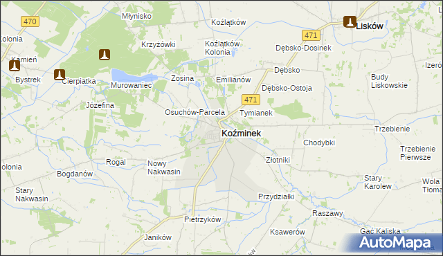 mapa Koźminek powiat kaliski, Koźminek powiat kaliski na mapie Targeo