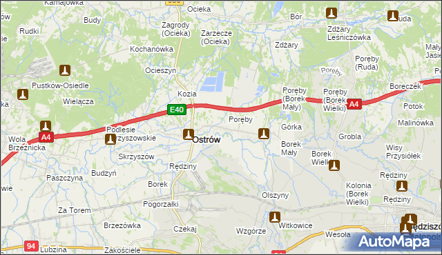 mapa Kozodrza, Kozodrza na mapie Targeo