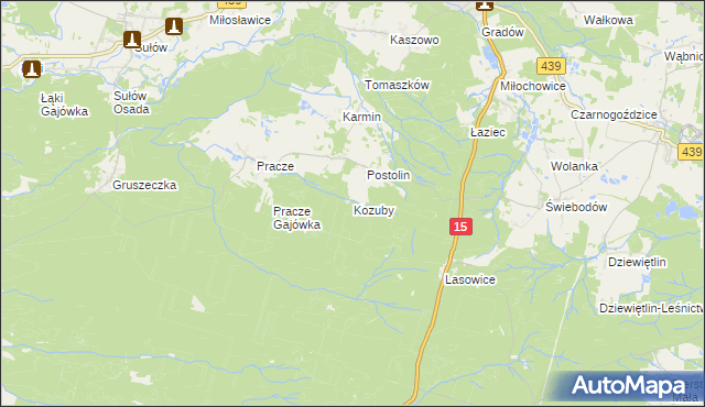 mapa Kozuby gmina Milicz, Kozuby gmina Milicz na mapie Targeo