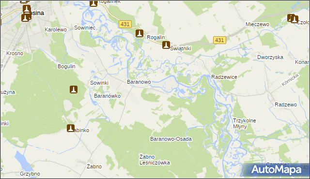 mapa Krajkowo gmina Mosina, Krajkowo gmina Mosina na mapie Targeo