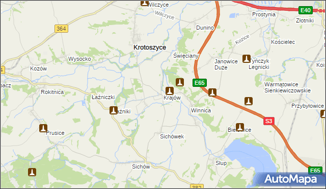 mapa Krajów gmina Krotoszyce, Krajów gmina Krotoszyce na mapie Targeo