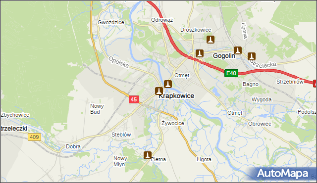 mapa Krapkowice, Krapkowice na mapie Targeo