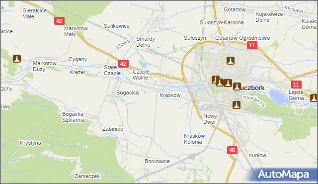 mapa Krasków gmina Kluczbork, Krasków gmina Kluczbork na mapie Targeo