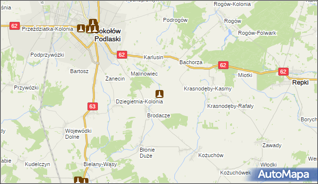mapa Krasnodęby-Sypytki, Krasnodęby-Sypytki na mapie Targeo