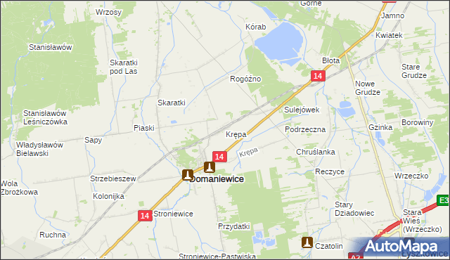 mapa Krępa gmina Domaniewice, Krępa gmina Domaniewice na mapie Targeo