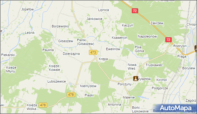 mapa Krępa gmina Poddębice, Krępa gmina Poddębice na mapie Targeo