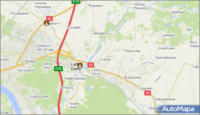 mapa Krobia gmina Lubicz, Krobia gmina Lubicz na mapie Targeo
