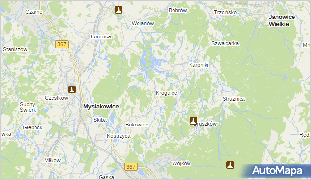 mapa Krogulec gmina Mysłakowice, Krogulec gmina Mysłakowice na mapie Targeo