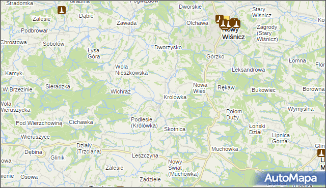 mapa Królówka gmina Nowy Wiśnicz, Królówka gmina Nowy Wiśnicz na mapie Targeo
