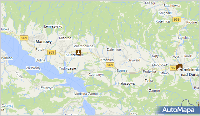 mapa Krośnica gmina Krościenko nad Dunajcem, Krośnica gmina Krościenko nad Dunajcem na mapie Targeo