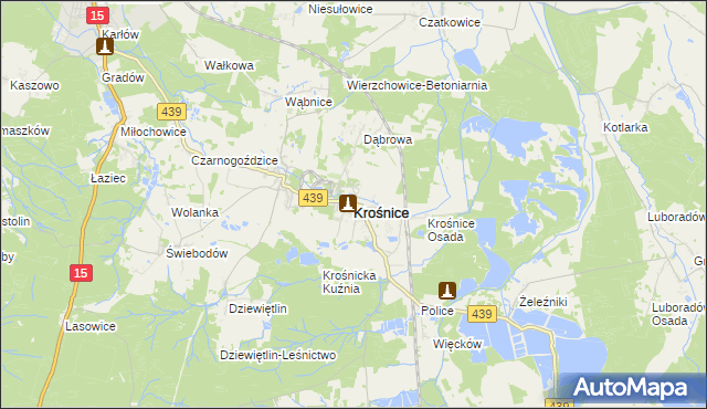 mapa Krośnice powiat milicki, Krośnice powiat milicki na mapie Targeo