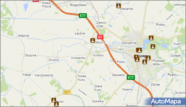 mapa Krosno gmina Pasłęk, Krosno gmina Pasłęk na mapie Targeo