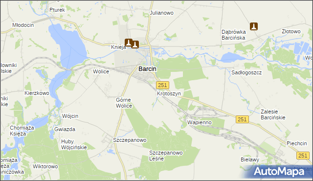 mapa Krotoszyn gmina Barcin, Krotoszyn gmina Barcin na mapie Targeo