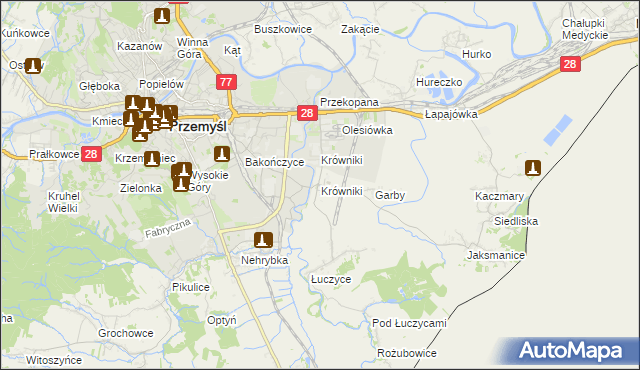 mapa Krówniki gmina Przemyśl, Krówniki gmina Przemyśl na mapie Targeo