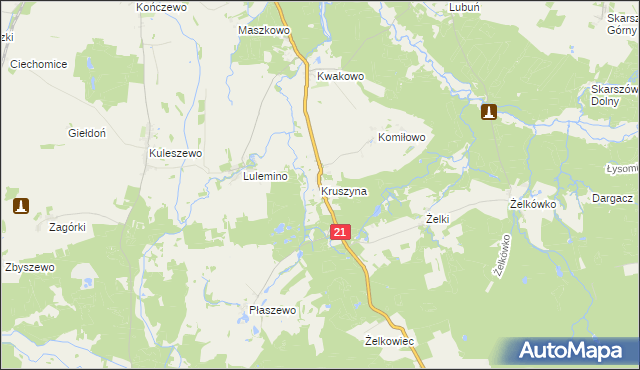 mapa Kruszyna gmina Kobylnica, Kruszyna gmina Kobylnica na mapie Targeo