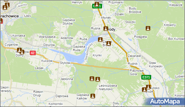 mapa Krynki gmina Brody, Krynki gmina Brody na mapie Targeo