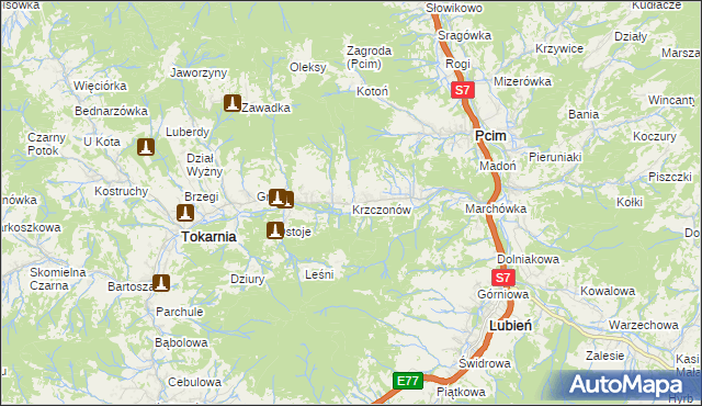 mapa Krzczonów gmina Tokarnia, Krzczonów gmina Tokarnia na mapie Targeo