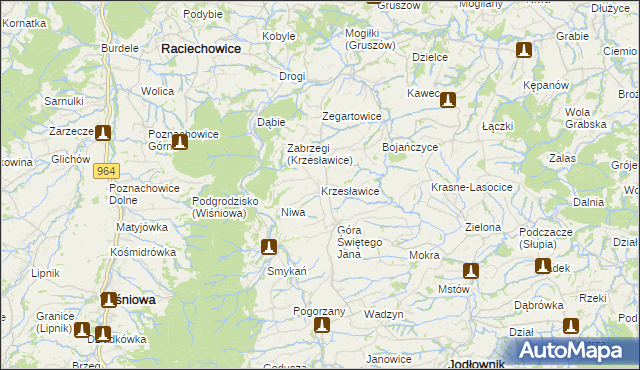 mapa Krzesławice gmina Raciechowice, Krzesławice gmina Raciechowice na mapie Targeo
