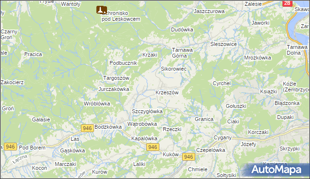 mapa Krzeszów gmina Stryszawa, Krzeszów gmina Stryszawa na mapie Targeo