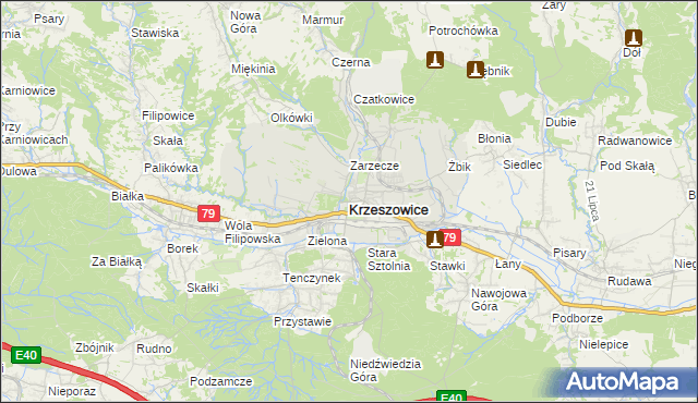 mapa Krzeszowice, Krzeszowice na mapie Targeo