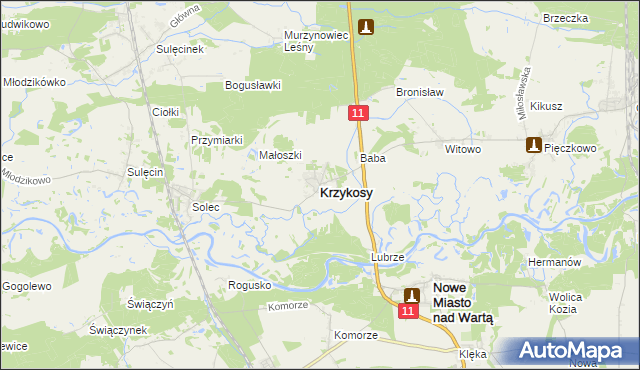 mapa Krzykosy powiat średzki, Krzykosy powiat średzki na mapie Targeo