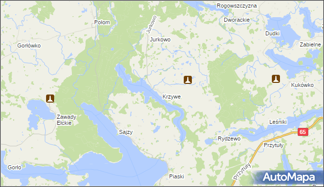 mapa Krzywe gmina Świętajno, Krzywe gmina Świętajno na mapie Targeo