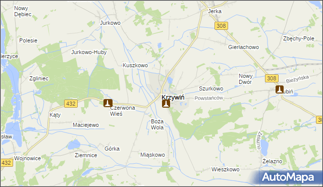 mapa Krzywiń, Krzywiń na mapie Targeo