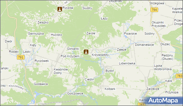 mapa Krzywopłoty gmina Klucze, Krzywopłoty gmina Klucze na mapie Targeo