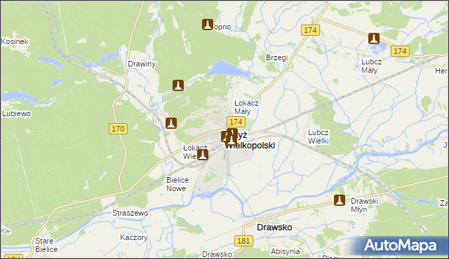 mapa Krzyż Wielkopolski, Krzyż Wielkopolski na mapie Targeo