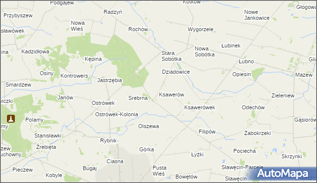 mapa Ksawerów gmina Grabów, Ksawerów gmina Grabów na mapie Targeo