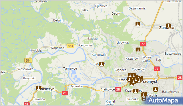 mapa Kuńkowce, Kuńkowce na mapie Targeo