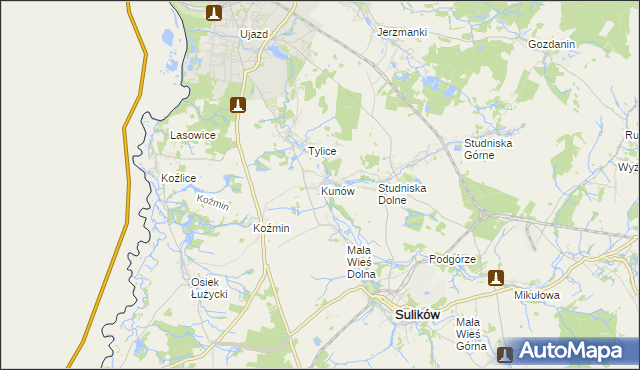 mapa Kunów gmina Zgorzelec, Kunów gmina Zgorzelec na mapie Targeo