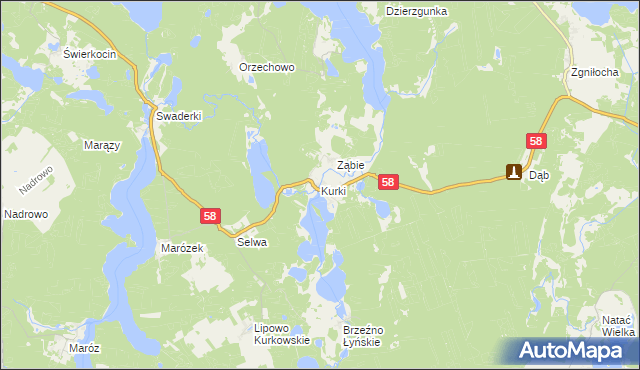 mapa Kurki gmina Olsztynek, Kurki gmina Olsztynek na mapie Targeo