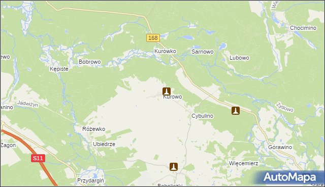 mapa Kurowo gmina Bobolice, Kurowo gmina Bobolice na mapie Targeo