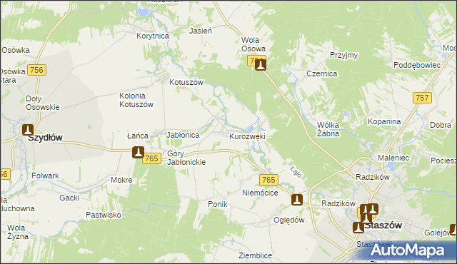 mapa Kurozwęki, Kurozwęki na mapie Targeo