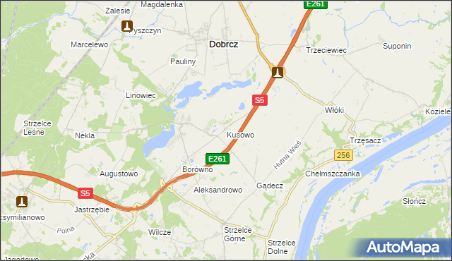 mapa Kusowo gmina Dobrcz, Kusowo gmina Dobrcz na mapie Targeo