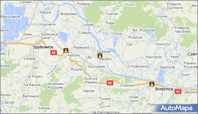 mapa Łączany gmina Brzeźnica, Łączany gmina Brzeźnica na mapie Targeo