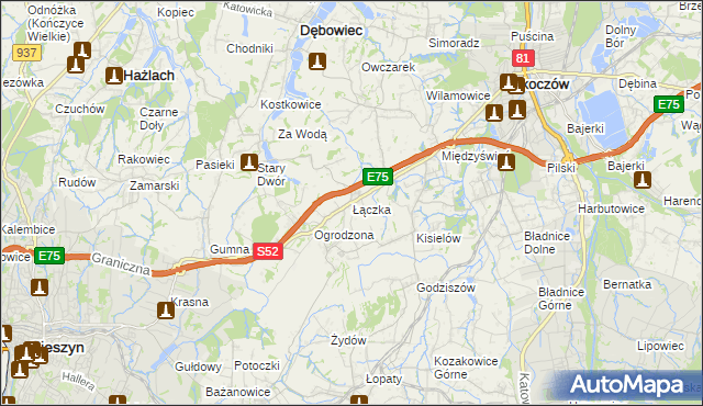 mapa Łączka gmina Dębowiec, Łączka gmina Dębowiec na mapie Targeo