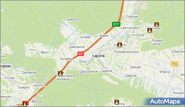 mapa Łączna powiat skarżyski, Łączna powiat skarżyski na mapie Targeo