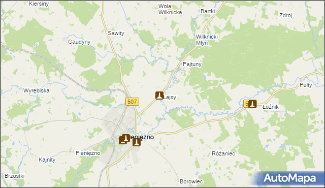 mapa Łajsy gmina Pieniężno, Łajsy gmina Pieniężno na mapie Targeo