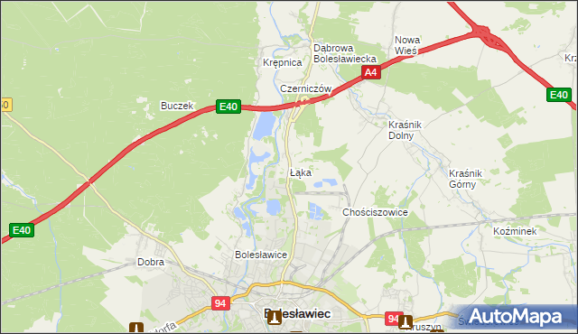 mapa Łąka gmina Bolesławiec, Łąka gmina Bolesławiec na mapie Targeo