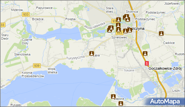 mapa Łąka gmina Pszczyna, Łąka gmina Pszczyna na mapie Targeo
